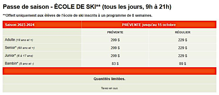 Tableau-des-prix-ecole-de-ski - Zone.Ski